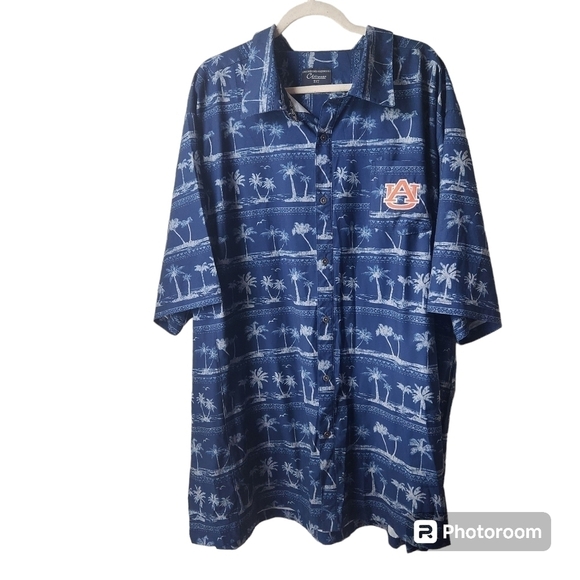 Chillwear Auburn Tigers University Hawaiian Shirt Mens 2XT Tall Blue Palm Trees - Picture 1 of 7